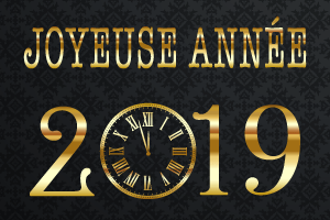 Joyeuse année 2019: le zéro de 2019 est représenté par une horloge 
